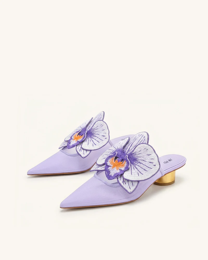 Helena Bestickte Mules mit Durchbrüchen - Lila