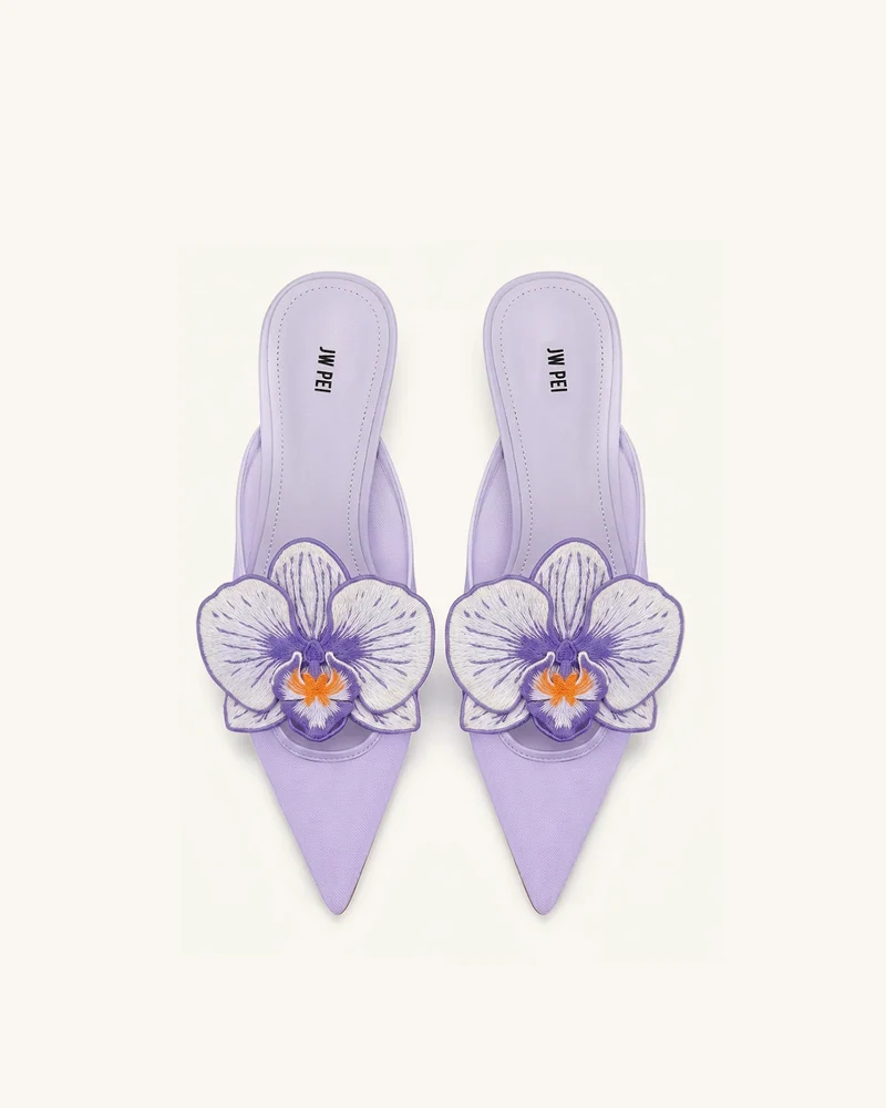 Helena Bestickte Mules mit Durchbrüchen - Lila