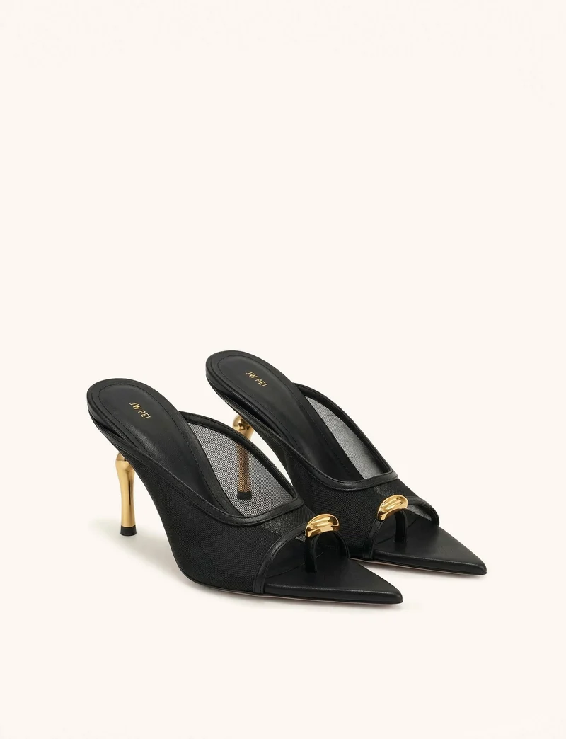 Noemi Spitze Mesh-Mule-Heels - Schwarz