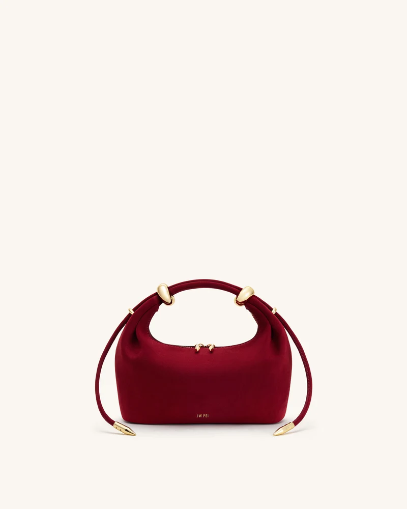Ellie Henkeltasche aus Wildlederimitat mit Metallring-Verzierung - Burgund