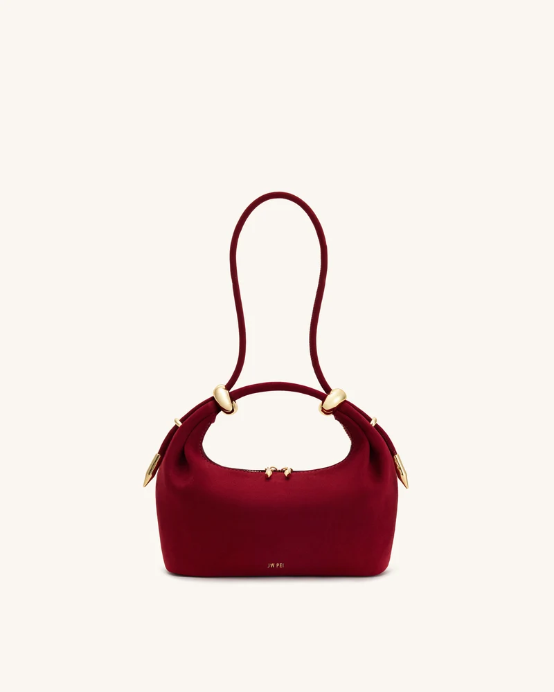 Ellie Henkeltasche aus Wildlederimitat mit Metallring-Verzierung - Burgund