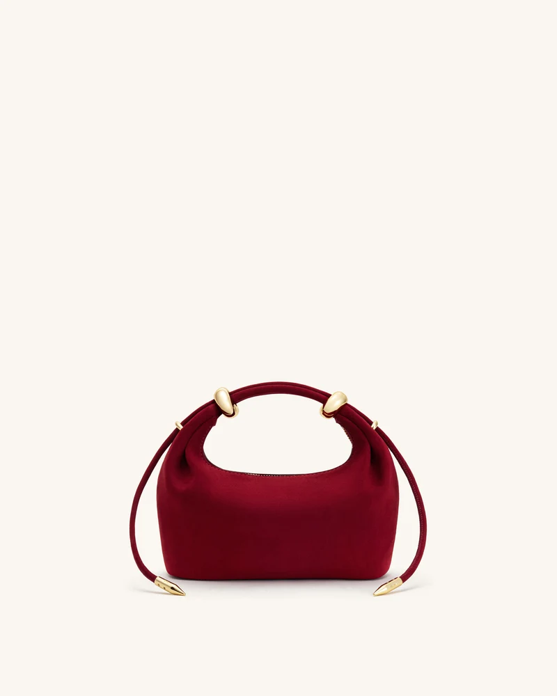 Ellie Henkeltasche aus Wildlederimitat mit Metallring-Verzierung - Burgund