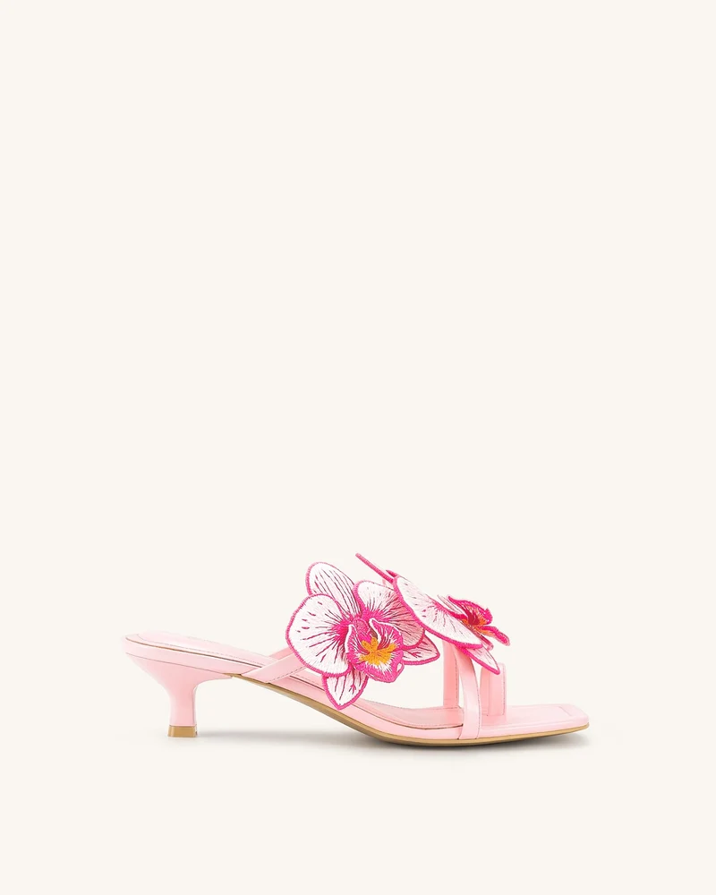 Serena Sandaletten mit Orchideen-Stickerei und Zehenring - Babyrosa