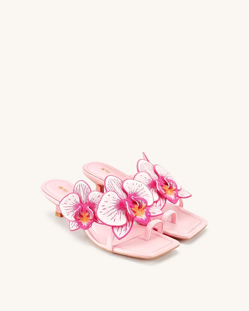 Serena Sandaletten mit Orchideen-Stickerei und Zehenring - Babyrosa