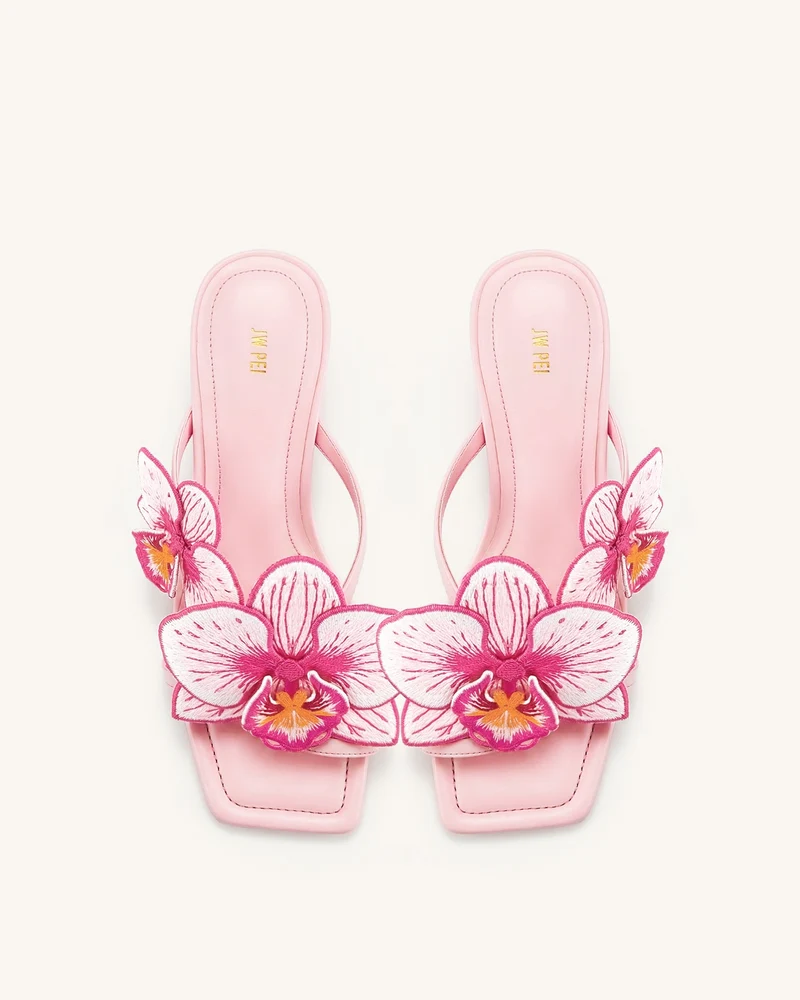 Serena Sandaletten mit Orchideen-Stickerei und Zehenring - Babyrosa