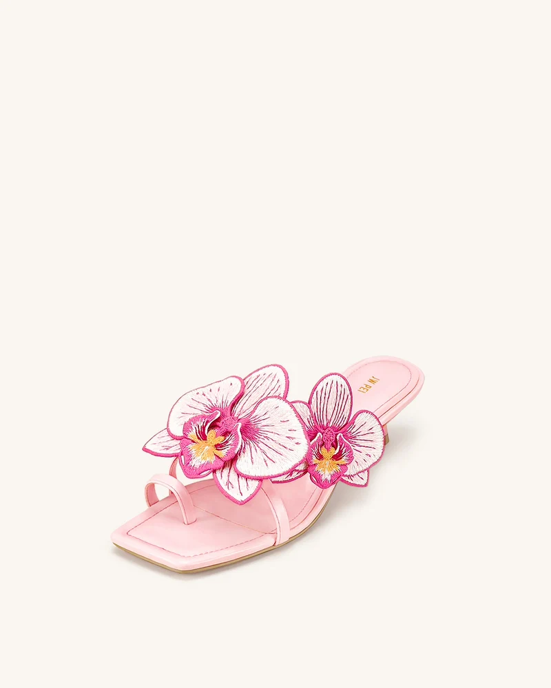 Serena Sandaletten mit Orchideen-Stickerei und Zehenring - Babyrosa