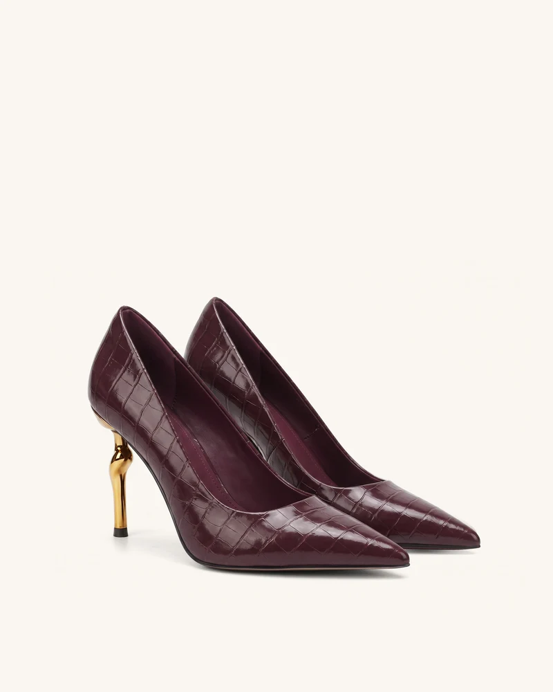 Hazel Heels mit Krokoprägung - Burgund