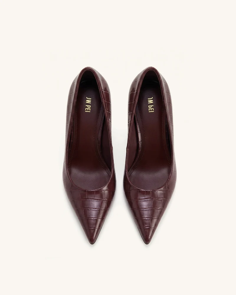 Hazel Heels mit Krokoprägung - Burgund
