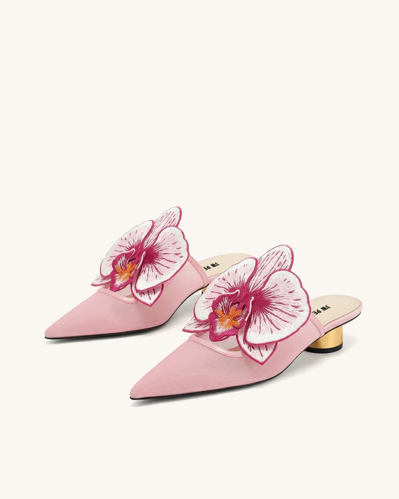 Helena Bestickte Mules mit Durchbrüchen - Rosa
