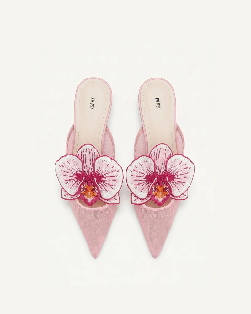 Helena Bestickte Mules mit Durchbrüchen - Rosa