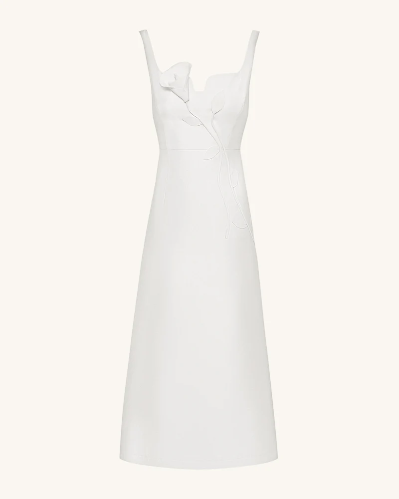 Asymmetrisches Abendkleid mit Herzausschnitt und 3D-Rankenapplikationen – Weiß
