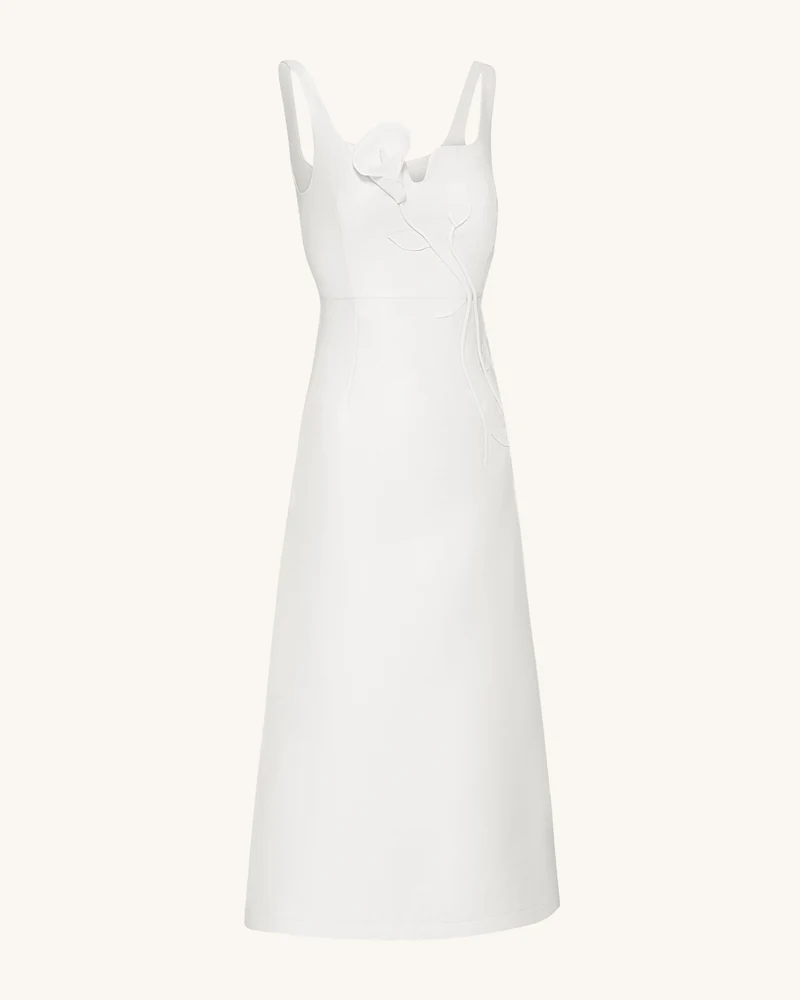 Asymmetrisches Abendkleid mit Herzausschnitt und 3D-Rankenapplikationen – Weiß