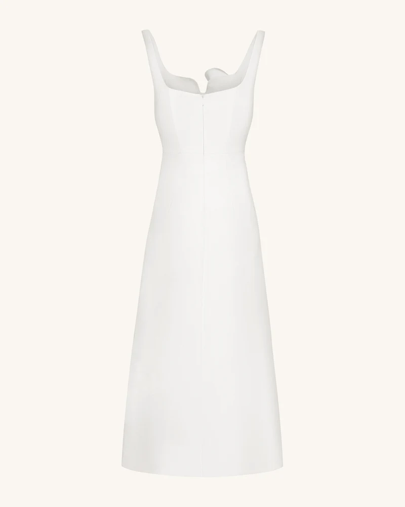 Asymmetrisches Abendkleid mit Herzausschnitt und 3D-Rankenapplikationen – Weiß