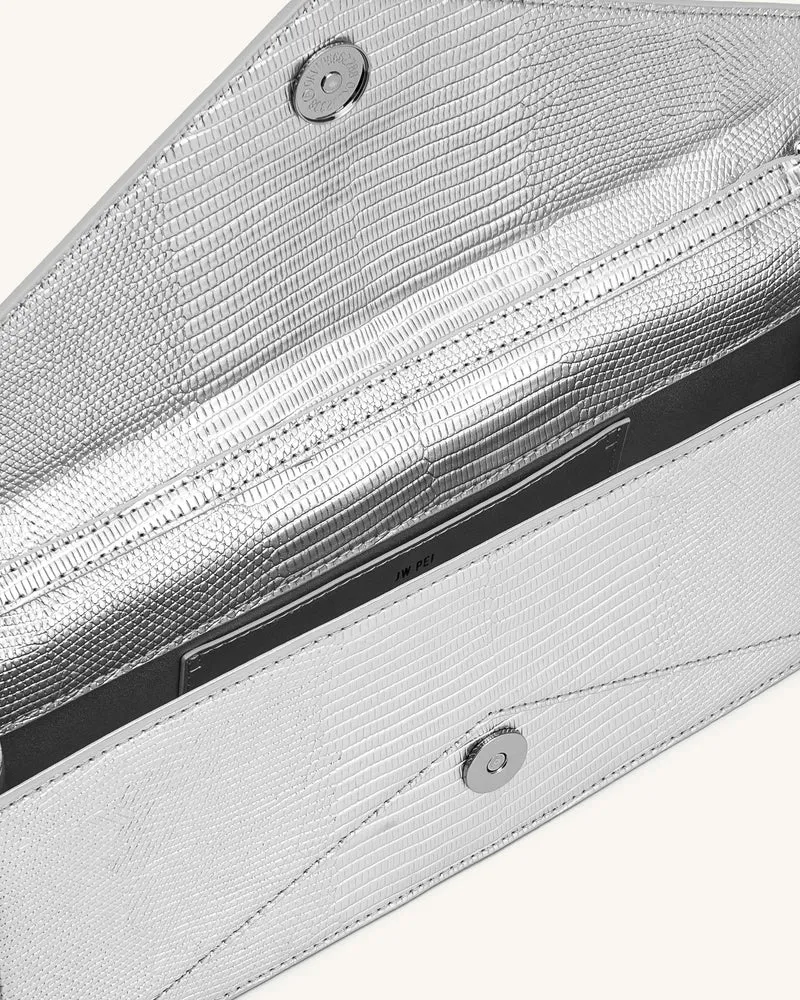 Celeste Umschlag-Henkeltasche - Silberne Eidechsenstruktur