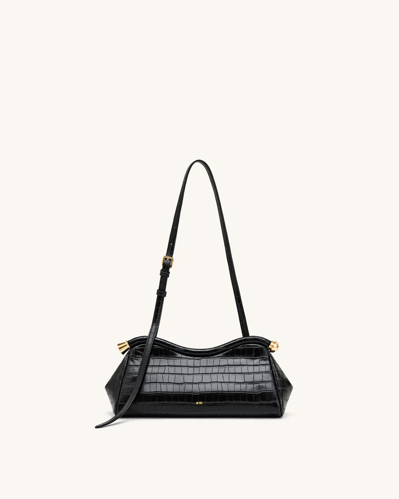 Naomi Geschwungene Schultertasche - Schwarzes Kroko