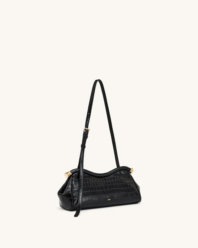 Naomi Geschwungene Schultertasche - Schwarzes Kroko