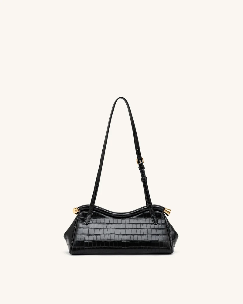 Naomi Geschwungene Schultertasche - Schwarzes Kroko