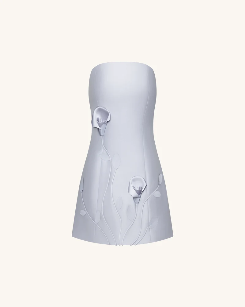 3D-Rankenblumen Trägerloses Minikleid - Blau