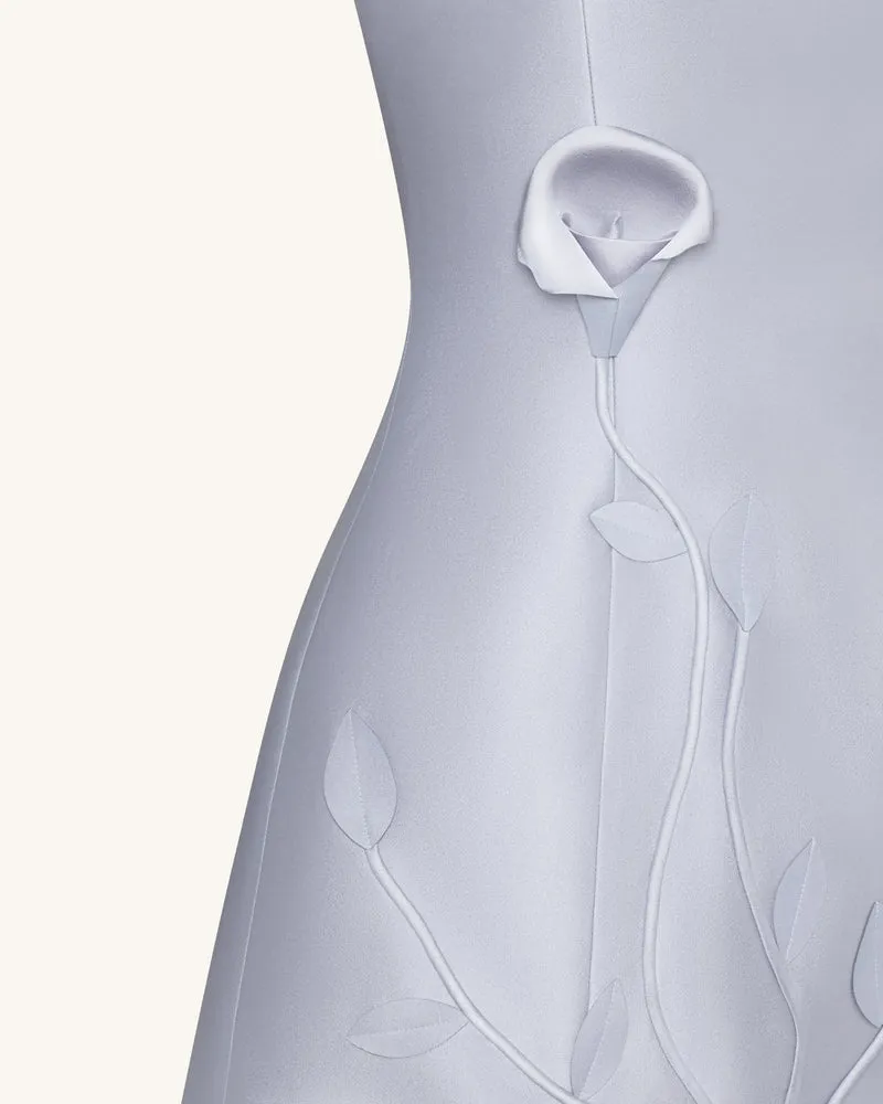 3D-Rankenblumen Trägerloses Minikleid - Blau