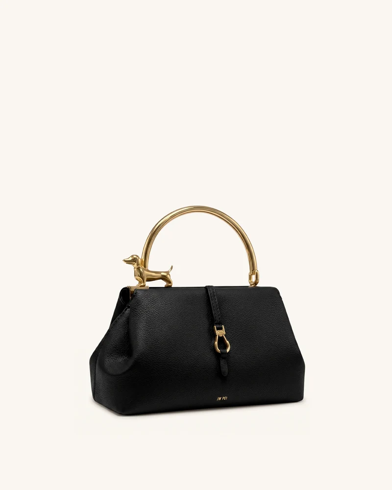 Bruna Henkeltasche mit Dackel-Metallgriff - Schwarz