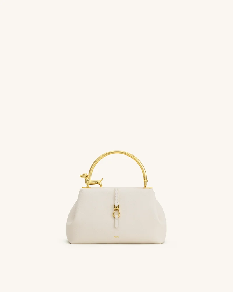 Bruna Henkeltasche mit Dackel-Metallgriff - Weiß