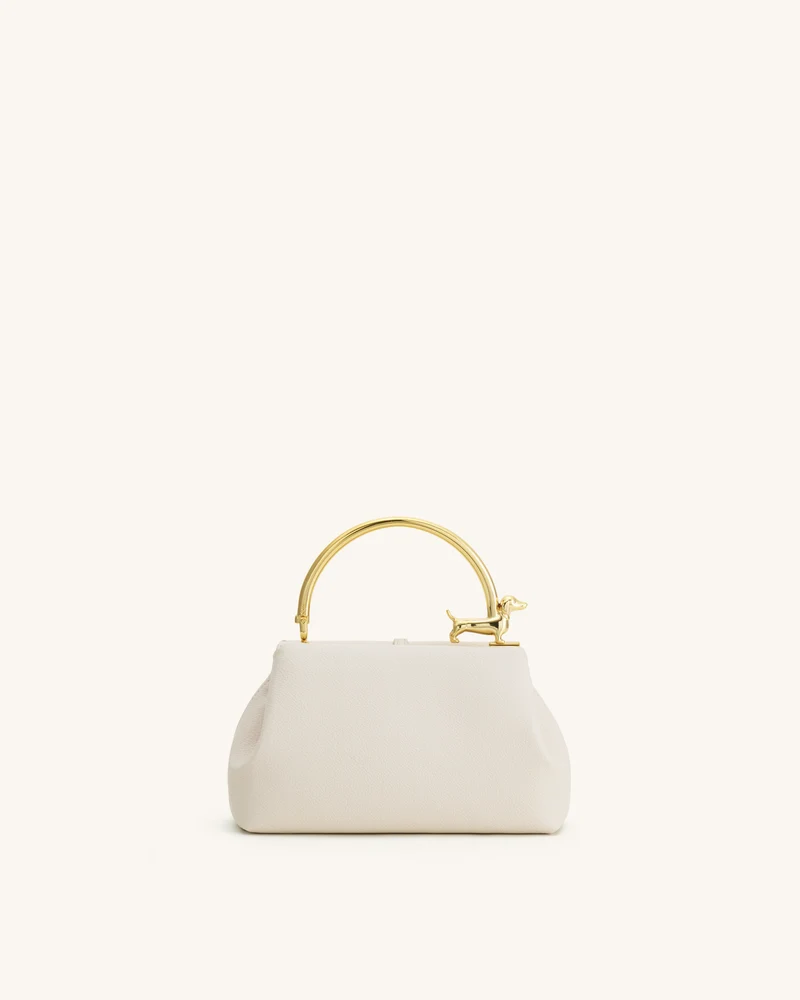 Bruna Henkeltasche mit Dackel-Metallgriff - Weiß