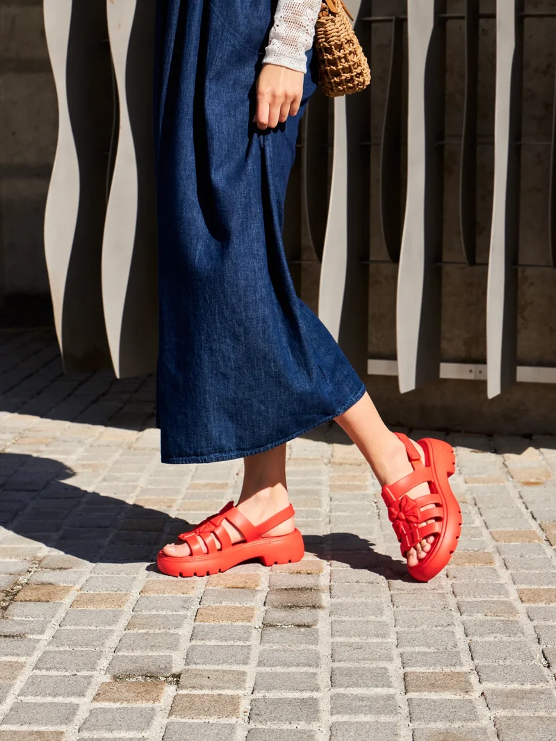 Lebendiges Rot Eva Fisherman Sandalen für Damen