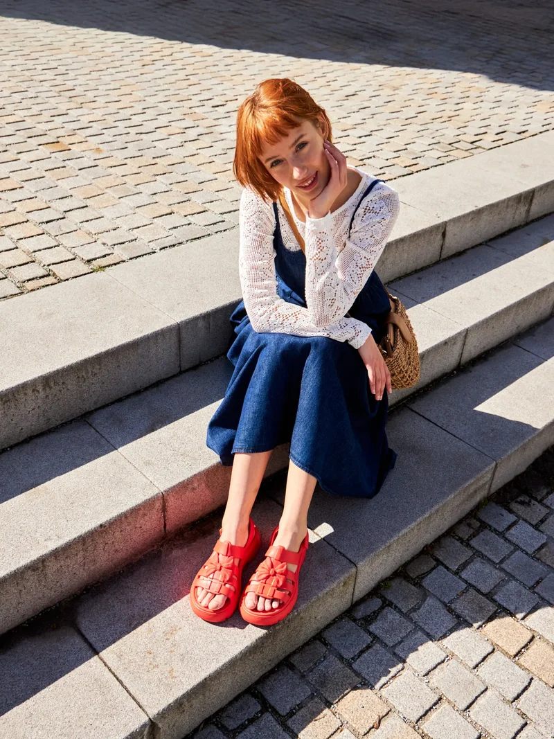 Lebendiges Rot Eva Fisherman Sandalen für Damen