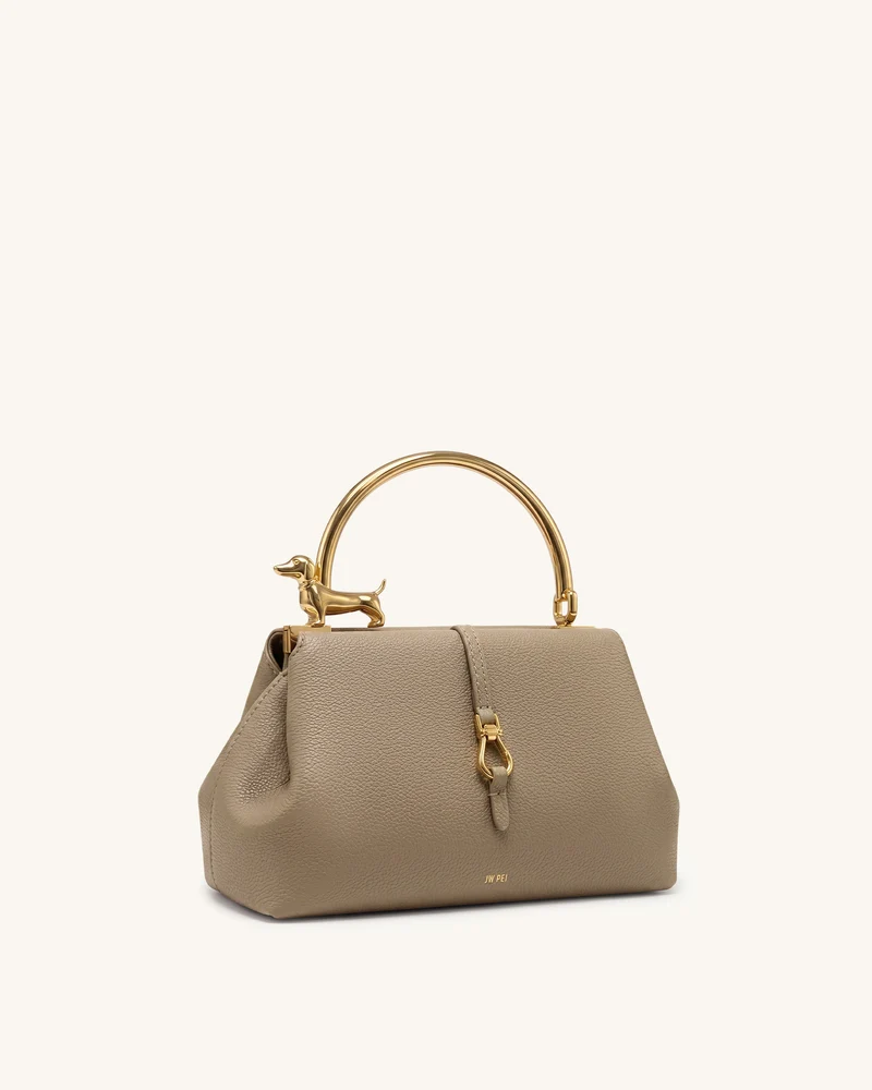 Bruna Dackel-Metallgriff Henkeltasche - Hellbraun