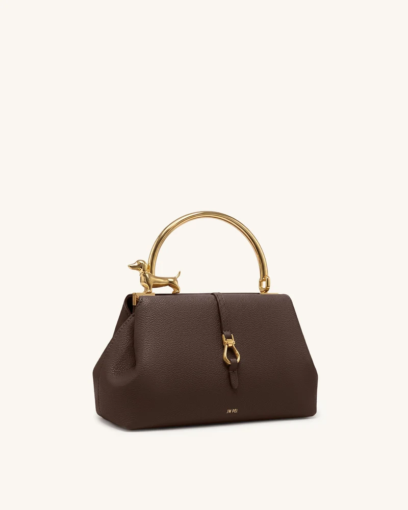 Bruna Dackel-Metallgriff Henkeltasche - Dunkelbraun