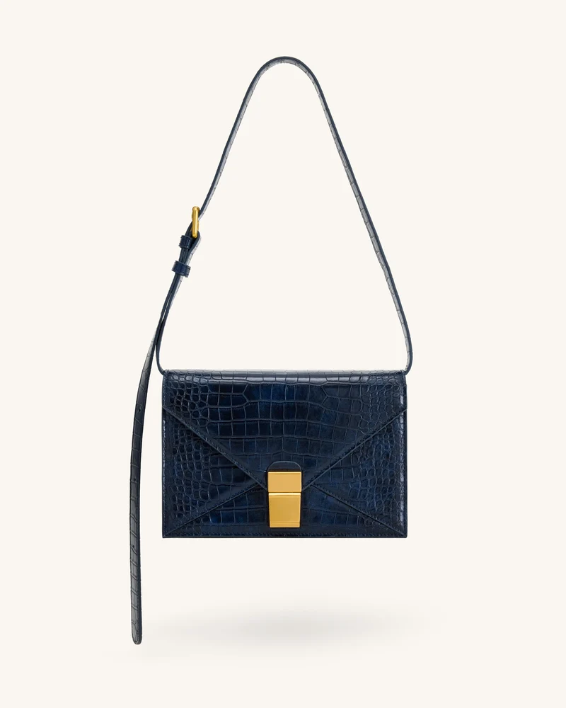 Clio Envelope-Umhängetasche - Navyblau in Krokoprägung