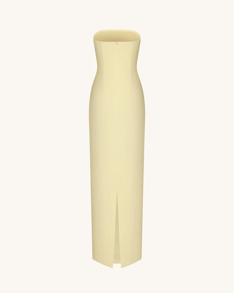 Trägerloses Kleid mit Blumenapplikationen - Gelb