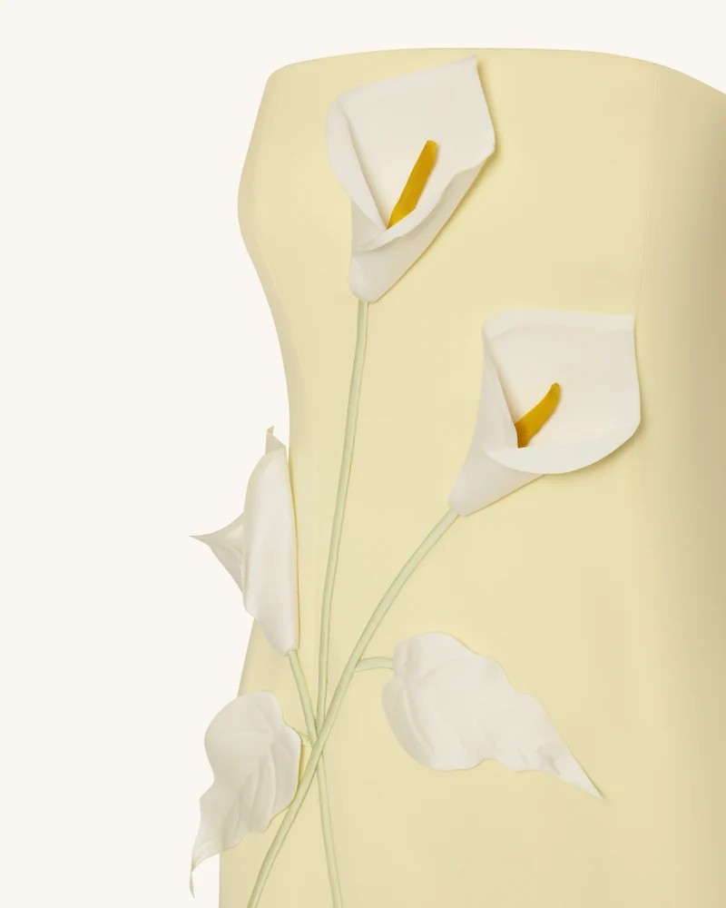 Trägerloses Kleid mit Blumenapplikationen - Gelb