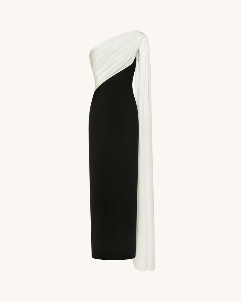 Drapiertes One-Shoulder-Maxikleid - Schwarz-Weiß