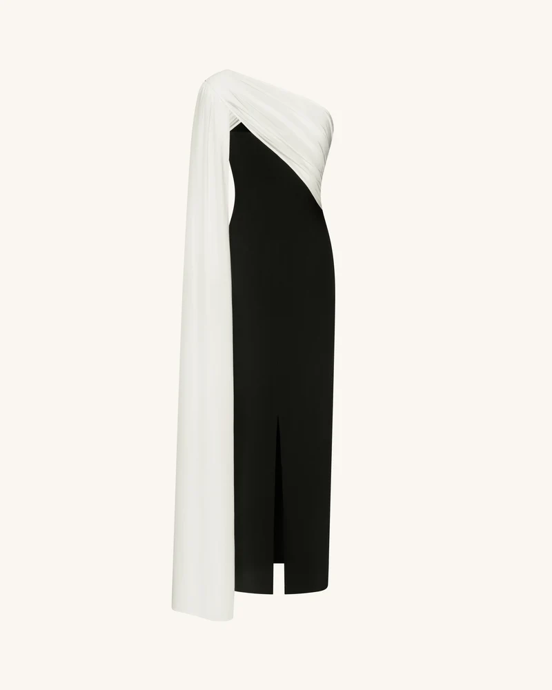 Drapiertes One-Shoulder-Maxikleid - Schwarz-Weiß