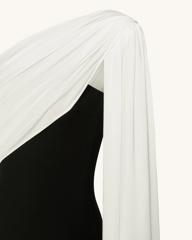 Drapiertes One-Shoulder-Maxikleid - Schwarz-Weiß