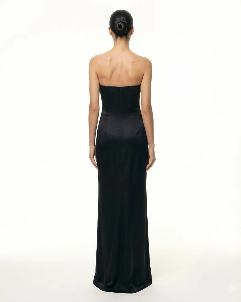 Iris Trägerloses Maxikleid mit Blumenapplikationen - Schwarz