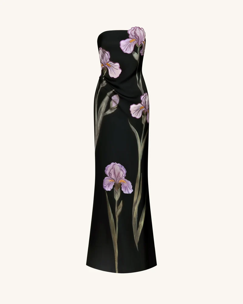 Iris Trägerloses Maxikleid mit Blumenapplikationen - Schwarz