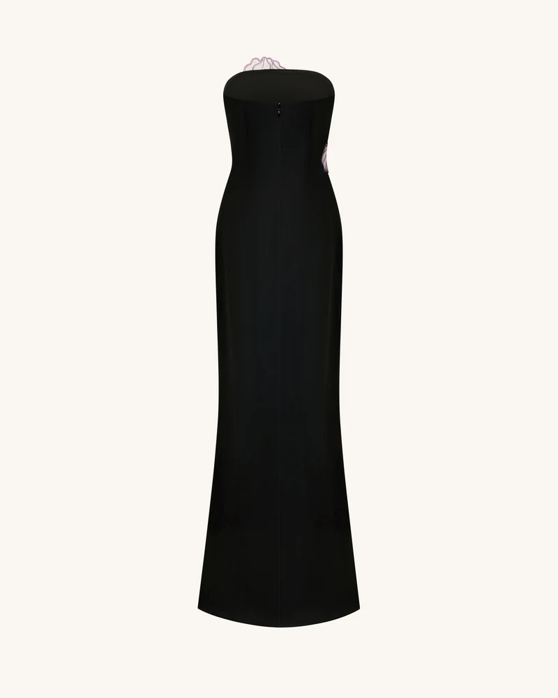 Iris Trägerloses Maxikleid mit Blumenapplikationen - Schwarz
