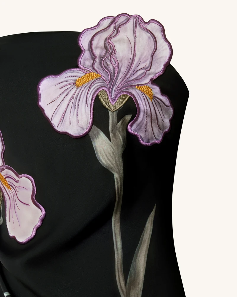 Iris Trägerloses Maxikleid mit Blumenapplikationen - Schwarz