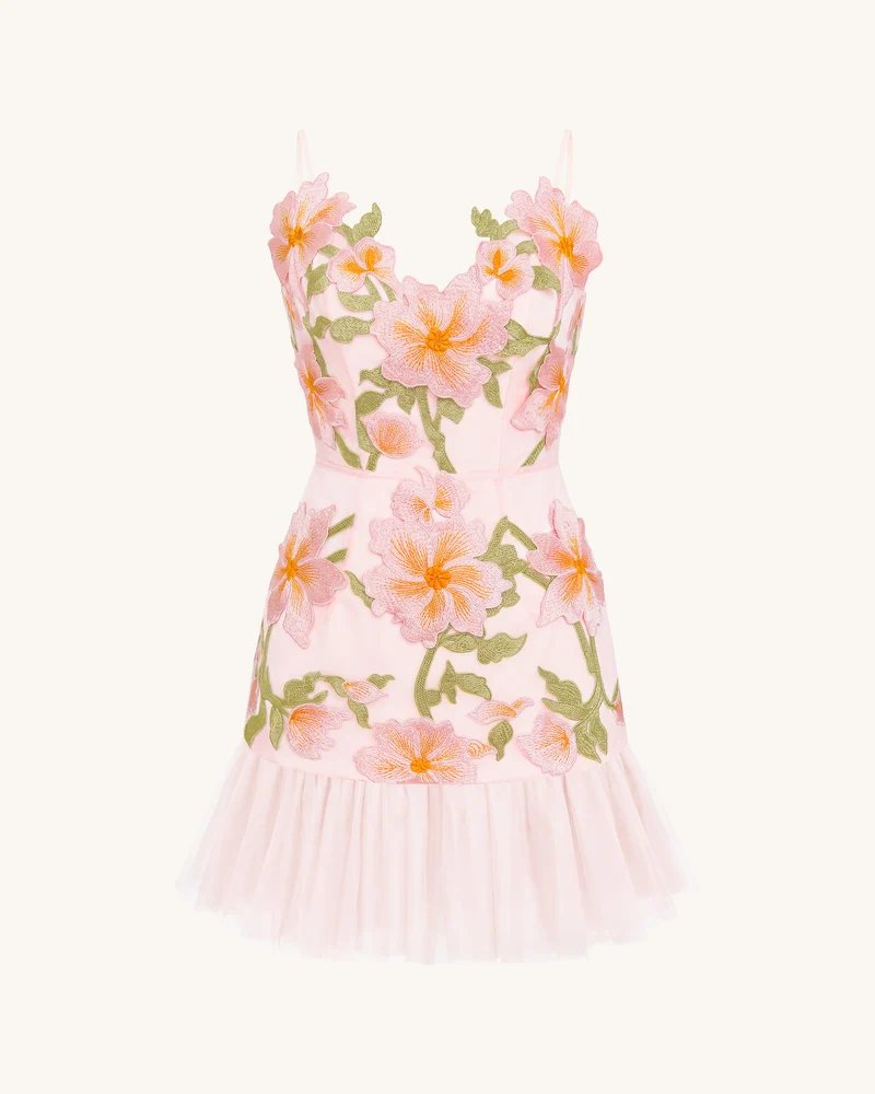 Florales Träger-Minikleid - Rosé