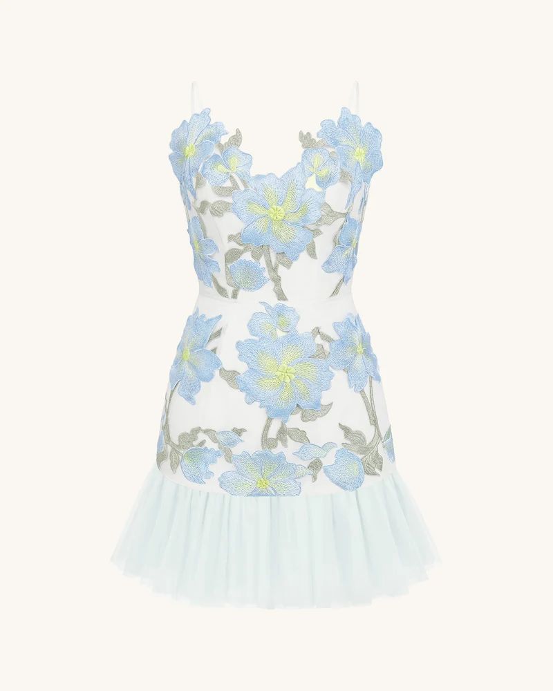 Florales Träger-Minikleid - Babyblau