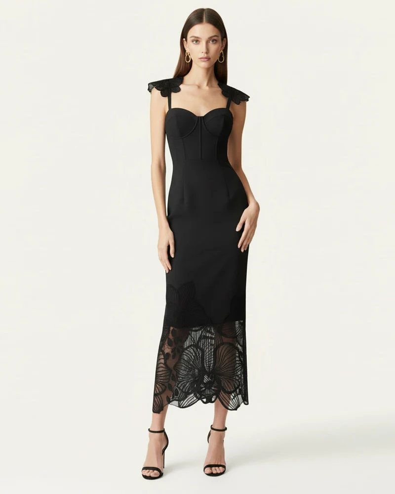 Orchid Besticktes Korsettkleid - Schwarz