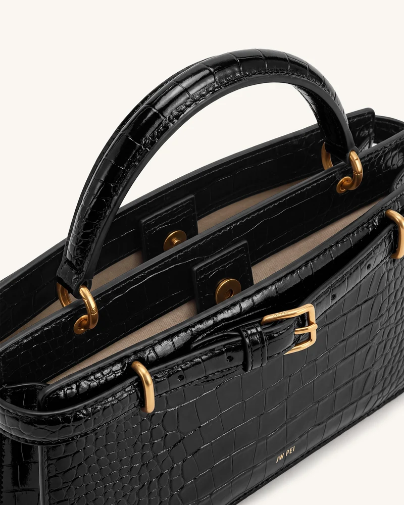 Elena Klassische Henkeltasche - Schwarzes Kroko