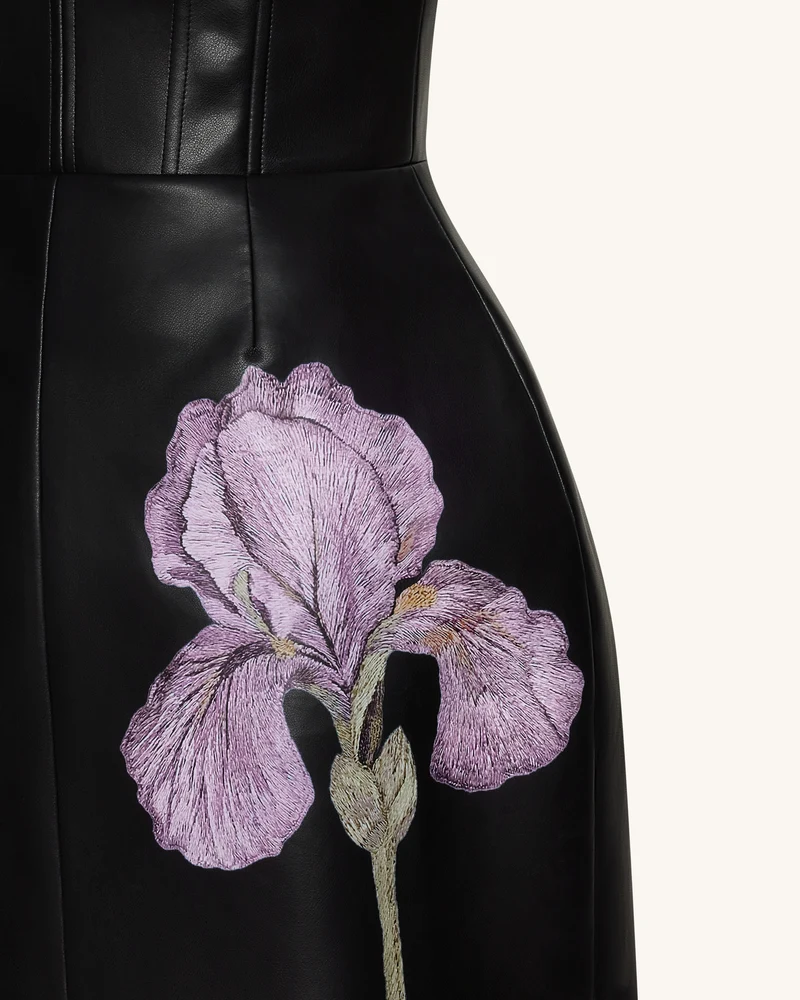 Korsettkleid mit Iris-Blumenprint – Schwarz