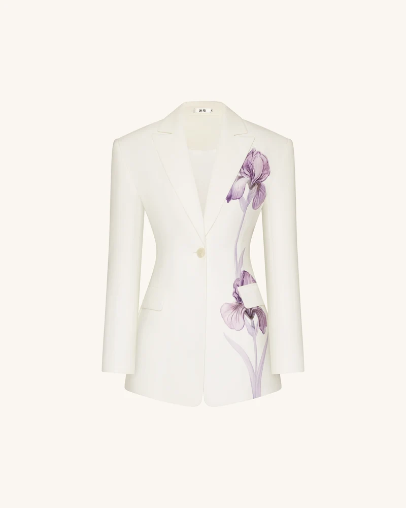 Sanduhr-Blazer mit Iris-Stickerei - Weiß