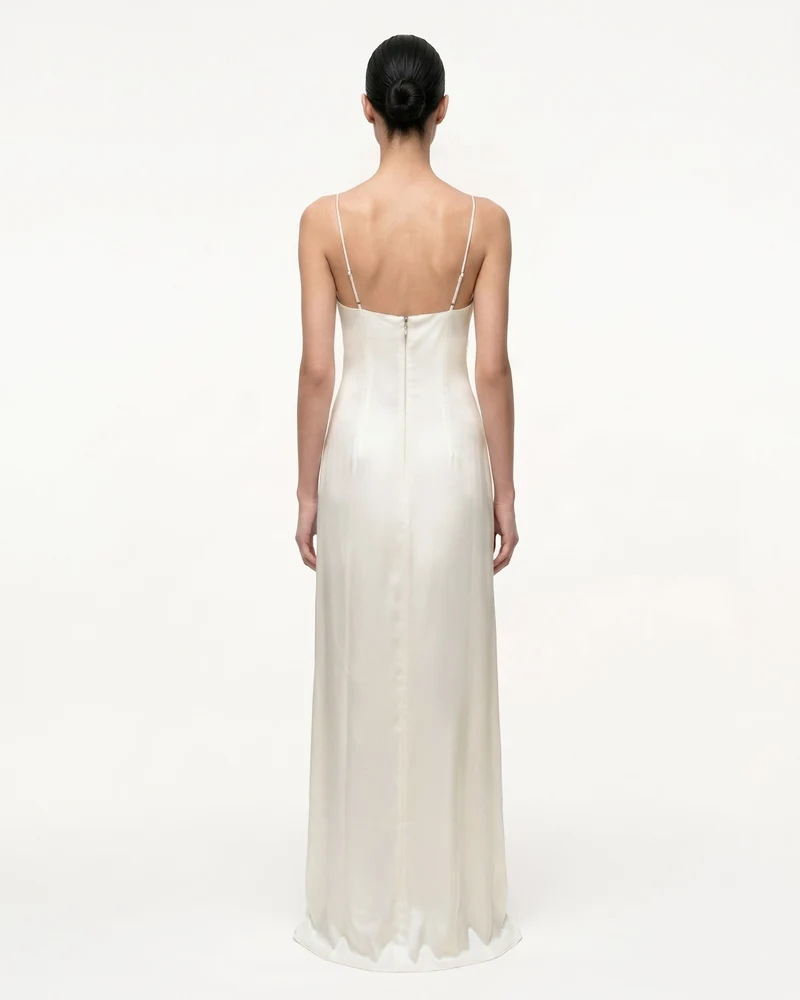 Satin-Slip-Kleid mit Iris-Motiv - Weiß