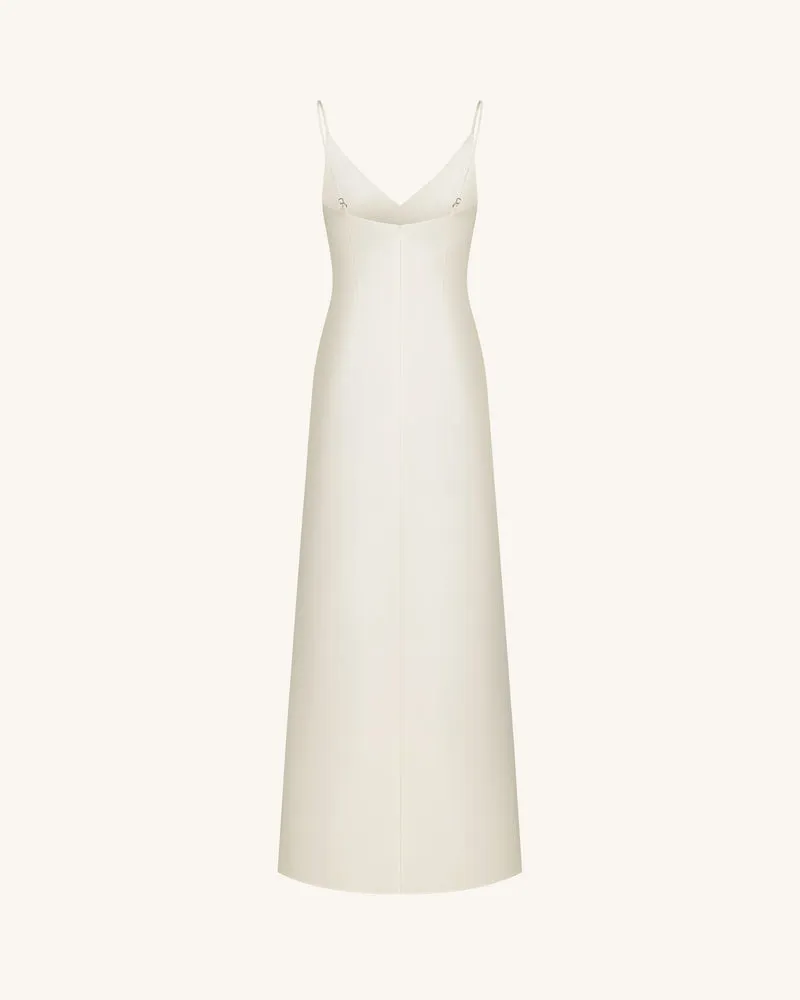 Satin-Slip-Kleid mit Iris-Motiv - Weiß