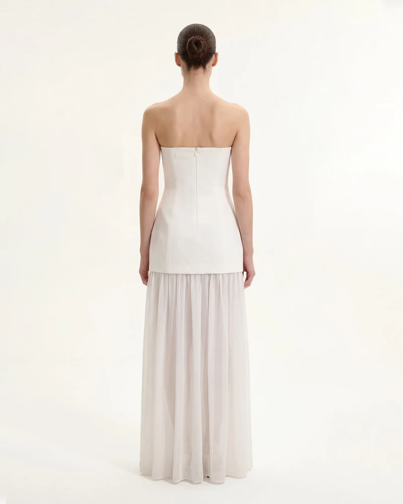 Trägerloses Maxikleid mit Blumenmuster-Mix - Elfenbein