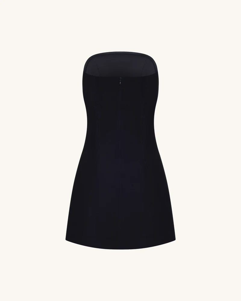 Trägerloses Kleid mit Blumen-Applikationen - Schwarz